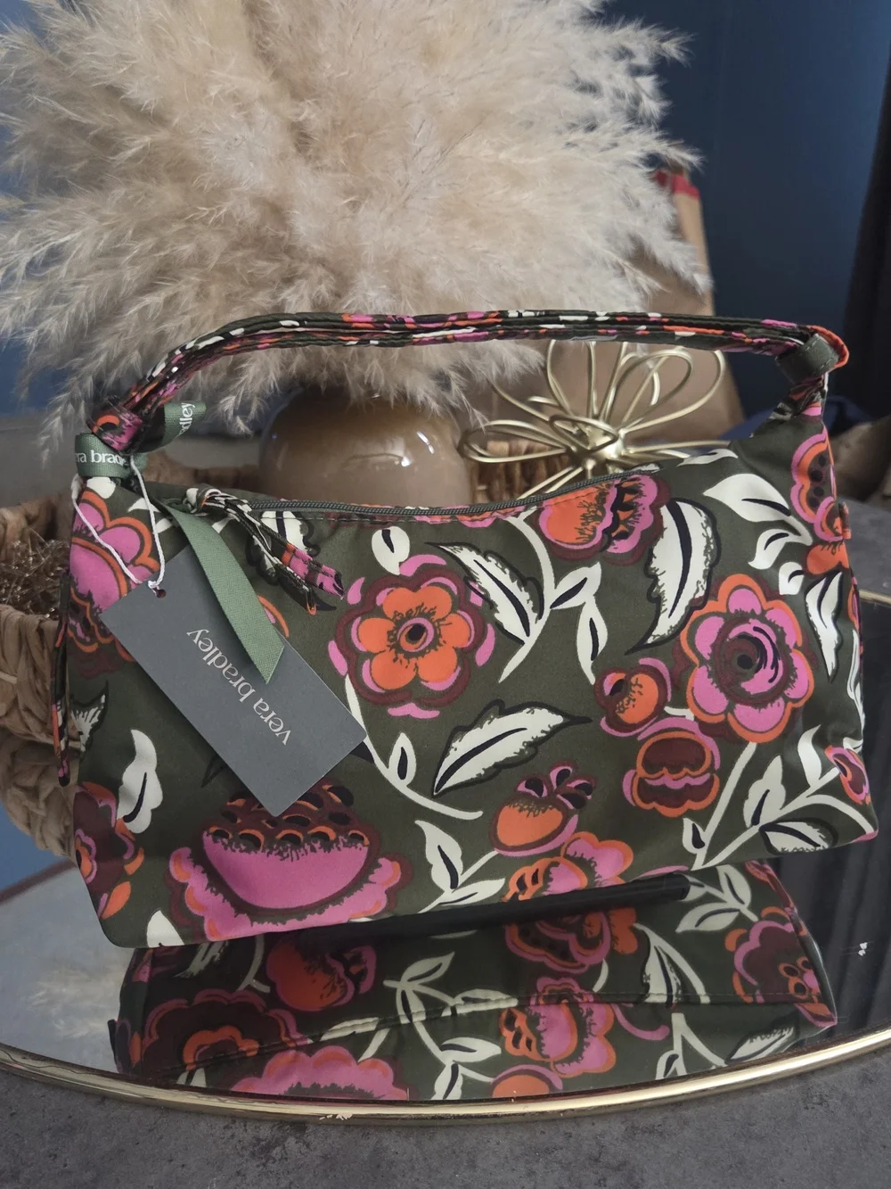 NWT Vera Bradley Crescent Shoulder Bag Bubbly Flowers Green MSRP $95